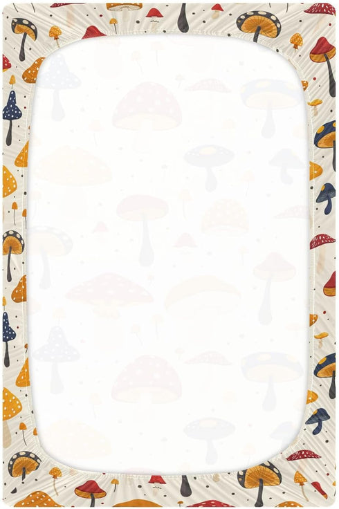 KICPOAY 39 27 Fitted Crib Sheets Red Yellow Mushrooms White Stretchy Portable Playard Sheets for Baby Toddler