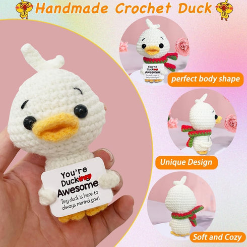 AicooFest Positive Crochet Duck Animals Emotional Support Plush Funny Knitted Duck Stuffed Animal Birthday