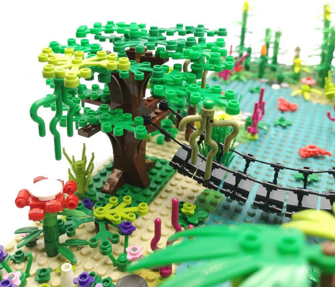 ZHX 2pcs Baseplates(10x10 inches Rainforest Jungle Bridge Building Block Toys with Each) Garden Bricks Accessories Bush