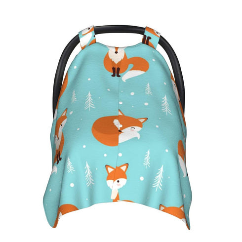 Zhbvncp Cute Fox Cartoon Baby Car Seat Cover & Breastfeeding Nursing Cover - Breathable Stretch Fabric Multi-Use