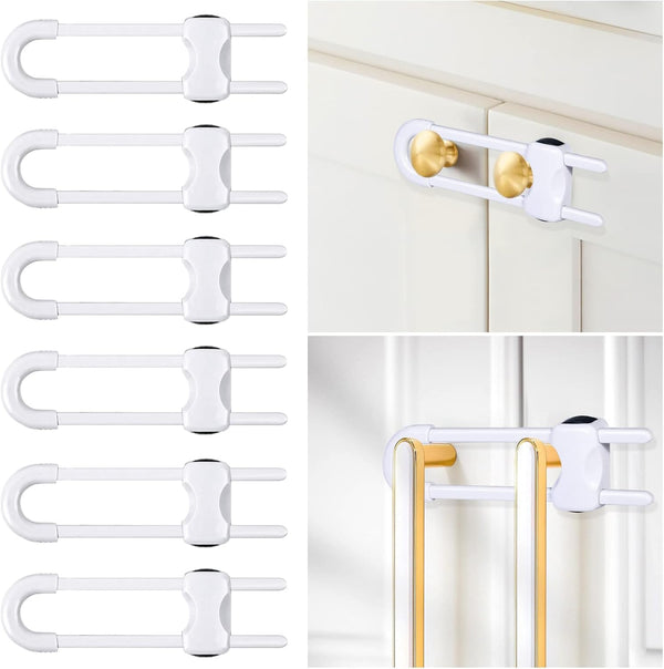 6 Packs Sliding Cabinet Locks, Modacraft Baby Proofing U-Shaped Child Safety Latches for Handles
