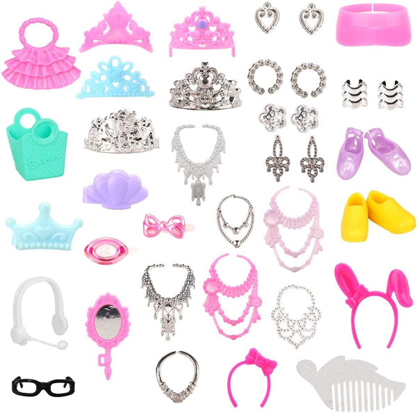 BARWA 40 PCS Doll Accessory Bags - Crown Necklace Comb for 11.5 inch Doll Xmas Gift