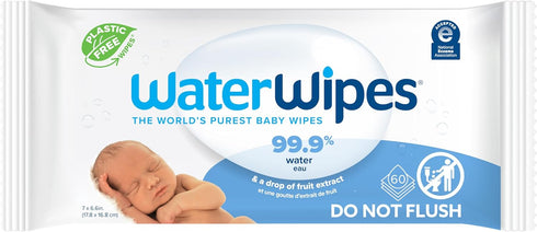WaterWipes Original 99.9% Water Based Wipes, Plastic-Free, Unscented & Hypoallergenic for Sensitive Skin, 60 Count