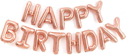 16 Inch Rose Gold Happy Birthday Balloons Banner, Aluminum Foil Letters for Birthday Decorations Party Supplies
