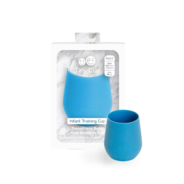 ezpz Tiny Cup (Blue), 100% Silicone Training Cup for Infants, 4 months +, Baby-led Weaning Essentials