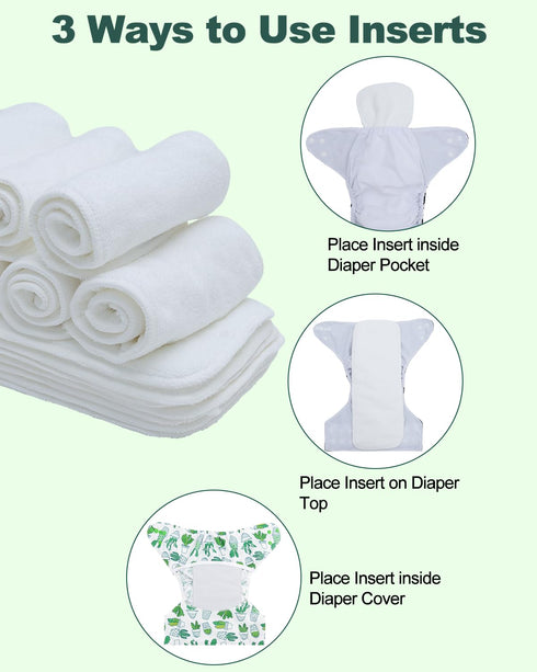 Pack 12, 3-Layer Babygoal Reusable Cloth Diaper Inserts of Absorbent & Breathable Liners, Microfiber Inserts for Cloth