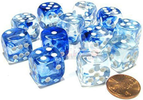 Chessex Dice D6 Sets, Nebula Dark Blue with White, 16Mm Six Sided Die, Block of 12 Dice