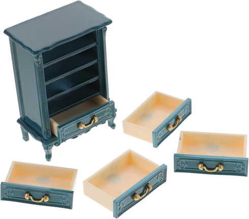 1pcs Miniature Chest of Drawers, Dollhouse Blue Tall Drawer Cabinet, 1:24 Scale Mini Nightstand Accessory