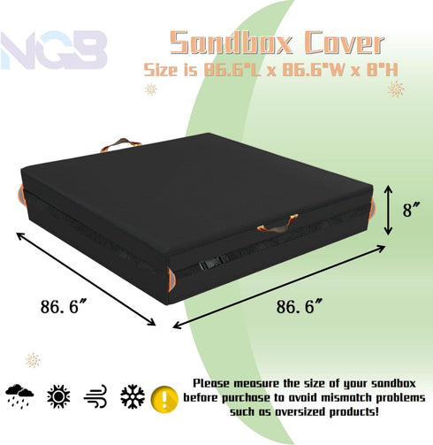 DrawstringBlack86" L86" W8" Sandbox Cover, Outdoor Large Sandbox Cover for Preschoolers, Waterproof Square SandBoxs