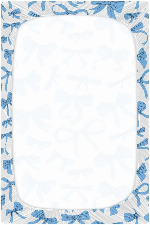 Caikeny 27 39 Fitted Crib Sheet for Boys Girls Cartoon Bows Baby Crib Sheets Blue Ribbon Bassinet Sheets Crib Mattress
