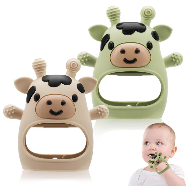 CAHILON 2 Pack Baby Teething Toys 0-6 6-12 Months, Adjustable Anti Dropping Wrist