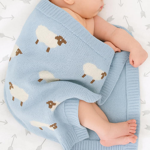 Cozy 30x40 Cotton Baby Blanket Knit Soft Swaddle Receiving Blankets Toddler Infant Blanket with Lovely Sheep