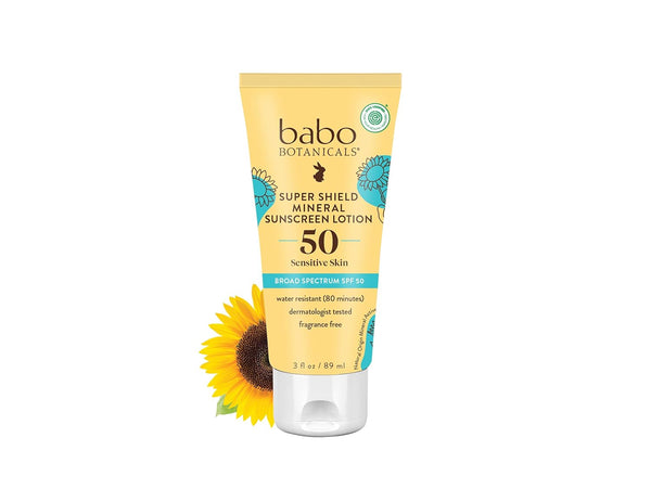 Babo Botanicals Sheer Mineral Sunscreen Lotion SPF 50 - Natural Zinc Oxide, Lightweight, Water Resistant