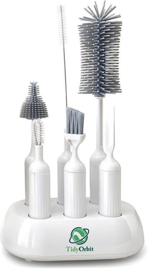 TidyOrbit 6-in-1 Bottle Brush Set with Holder Multipurpose Cleaning Kit for Baby Bottles,