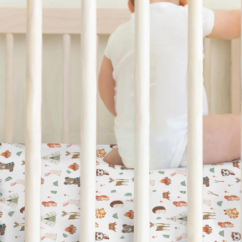 ZoUbqchY 52x28In 2 Pack Camping Animals Baby Crib Sheets for Boy Girl Bear Deer Raccoon Squirrel Bunny Hedgehog Owl