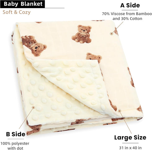 31X40 Inches, LifeTree Baby Girl & Boy Blankets, Soft Double Layer Swaddle Blankets, Muslin Front and Dotted Fleece