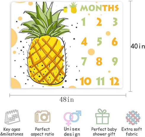 Pineapple Baby Monthly Milestone Blanket, 48x40in Cool Summer Fruits Blanket Newborn Mom Gifts for Newborn Baby Shower,Baby Growth Chart Photography Blanket BTZSME51 by MTMETY