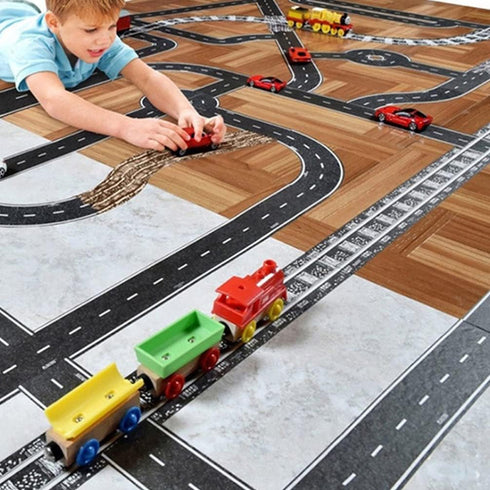Toyvian Road Race Track Sticker Roll - Removable Tape for Toy Cars and Trains, Stick to Floors and Walls