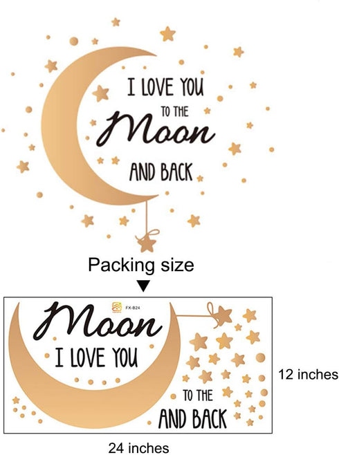 I Love You to The Moon and Back Quotes Wall Decals, Moon Stars DIY Sticker Art for Home Nursery Decor