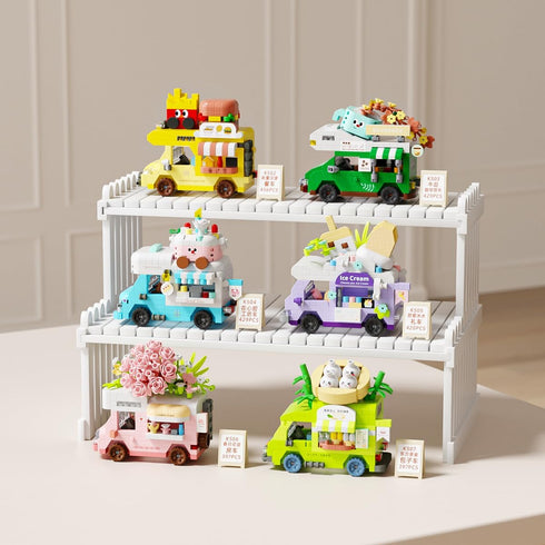 Jollcnoia Set Ice Cream Truck Mini Gourmet Travel RV Car Micro Building Toy Little Cute Truck Mobile Van Stand Fun