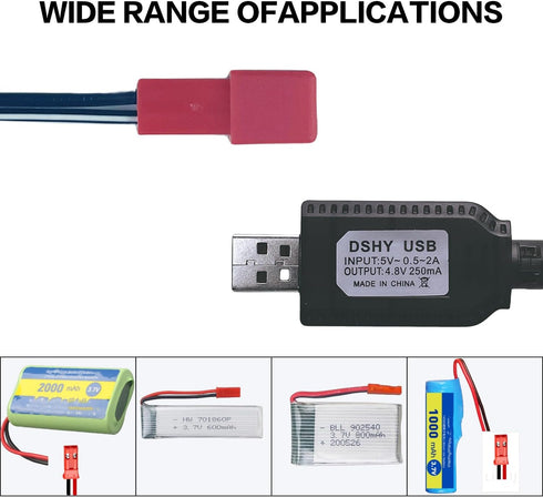 4.8V USB Charger Cable with JST 2 Pin Plug for RC Car Plane Tank Boat and Other Remote Control Toys