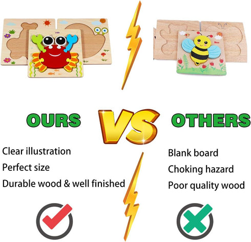 Wooden Montessori Puzzles for Toddlers, Educational Toy for 1-3 Year Old Girls Boys, Kids Puzzle Ages 2-4
