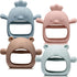 Woanger 4 Pcs Baby Teething Toys Bear Hand Teethers for Babies Over 6 Months, Anti Dropping Wrist Mitten (Blue, Green,