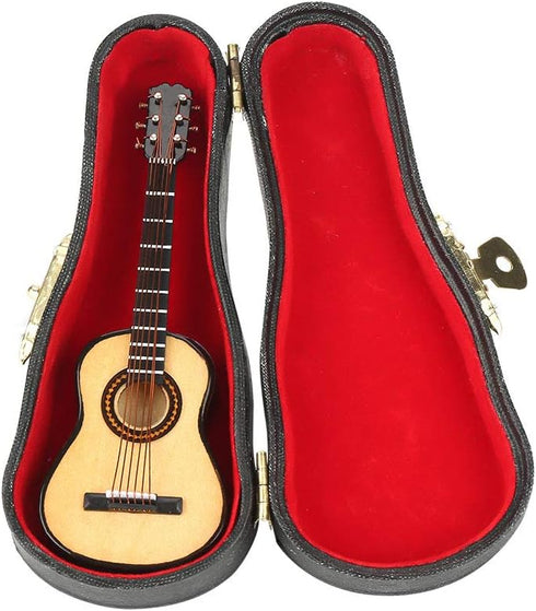 Miniature Guitar Model Decor - Mini Wooden Guitar Display, Musical Ornaments for Dollhouse Accessories