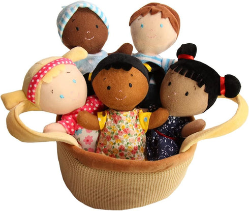 Basket of Buddies 8" Plush Diversity Dolls | Set of 5 Multicultural Toddler Dolls
