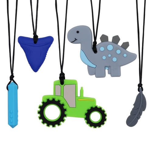 Chew Necklaces for Sensory Kids, 5 Pcs Chewy Necklace Teether for Boys & Girls, Silicone Fidget Necklaces