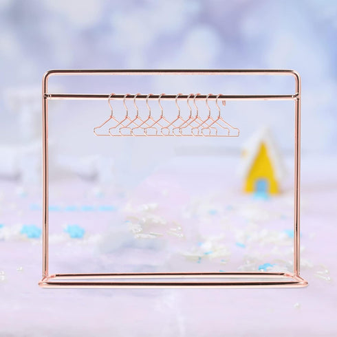 Toddmomy Mini Doll Clothes Rack Set with Hangers, Doll Garment Rack, Miniature Metal Doll Wardrobe Accessories