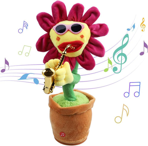 Musical Sing and Dancing Sunflower - Soft Plush Funny Creative Saxophone Singing Toy (Pink)