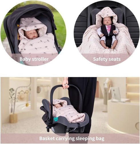 HOUSBAY Baby Blanket Newborn Blanket with Hooded Windproof Go Outside Warm Portable Swaddle Wrap in Basket Baby Safety