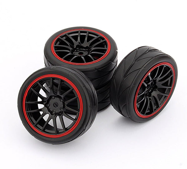 4PCS RC Racing Rubber Tires - Fit HSP HPI 9068-6081 1/10 Car On Road Wheel Rim