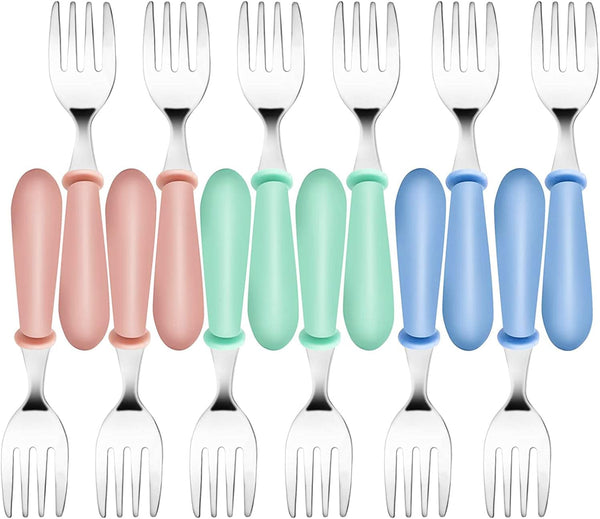 12PCS Toddler Forks, Stainless Steel Baby Utensils, Kids Silverware Set for Self Feeding, BPA Free, Mixcolor
