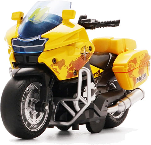 Pull Back Motorcycle Toys with Music Lighting, Police Motorcycles for Boys Kids Age 3-12 Years - Yellow