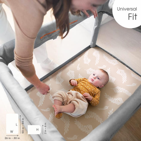 3 Pack Stretchy Ultra Soft Jersey Knit Fitted Pack and Play Sheets, Stylish Flora for Baby, Beige