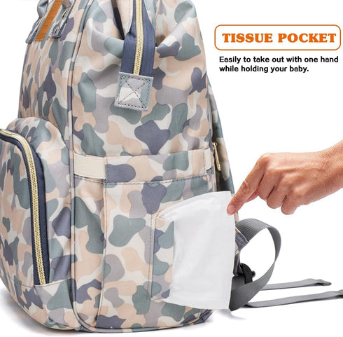 LIMHOO Backpack Diaper Bag for Men Dad, Waterproof Large Canvas Camo Nappy Bags, Baby Care Bag (Light Camo)