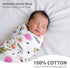 NOOVIA 2-Pack 43x47in, Baby Swaddle Blankets, Cotton Muslin, Extra Large Floral Pattern & Solid Pink, Soft Newborn