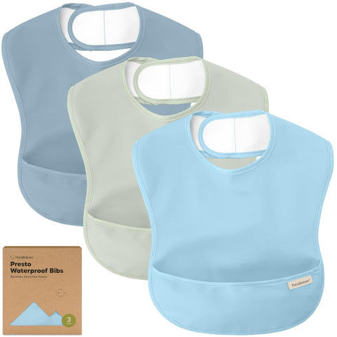 3-Pack Waterproof Baby Bibs for Eating, Lightweight with Food Catcher, Mess Proof Toddler Bibs for Boys Girls