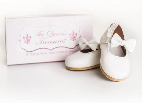 THE QUEEN'S TREASURES 18 Inch Doll Clothing Shoes, White Dress Shoes with Bow & Authentic Shoe Box