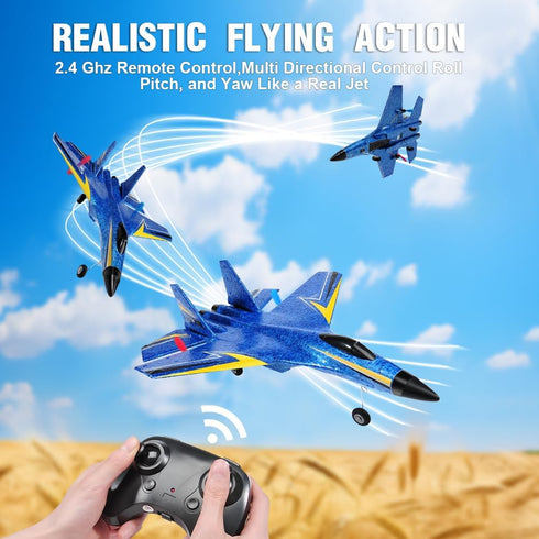 Su-27 RC Airplane, 2.4GHz 2 Channel Remote Control Plane with Gyro Night Lights and 2 Batteries, Easy to Fly Toy