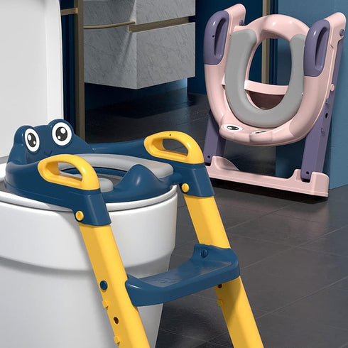 Irfora 2-Level Potty Training Toilet Seat with Step S Ladder Handle Foldable Toilet Trainer Seat Pedal Height