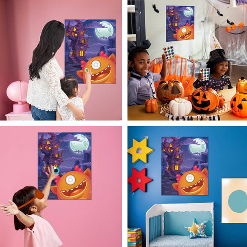 Pin The Eye on The Monster Party Game - Halloween Activity with 1 Sign, 24 Eye Stickers, and 1 Eye Mask