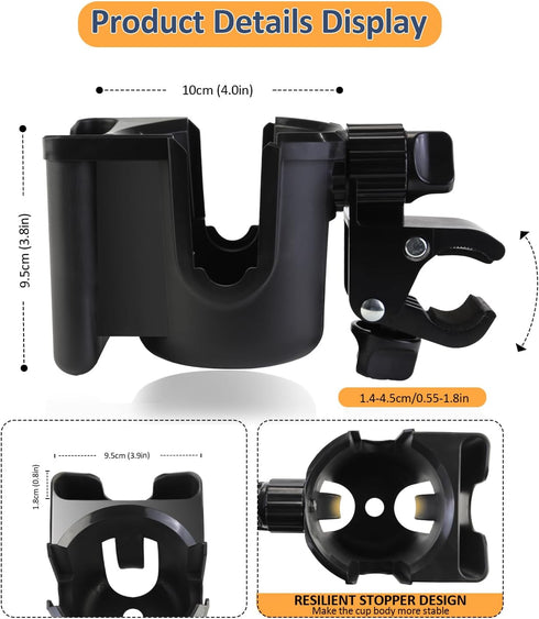 360Rotatable Universal Stroller Cup Holder with Phone Holder, Bottle Holder with Strong Clip, Accessories for Stroller