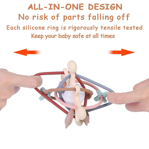 Baby Teething Toy for 3-12 Months, Silicone Rattle Sensory Teether Toy, BPA Free, Beige