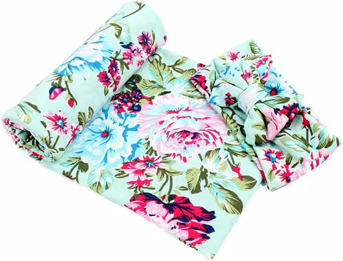 Galabloomer Receiving Blanket and Headband Set, Flower Print Baby Swaddle Blankets