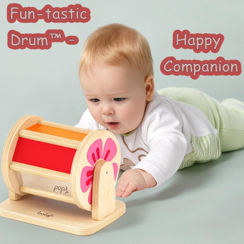 Tummy 1-3 Dailyfunn Montessori Toys Wooden Spinning Drum Time Floor Mirror Toy for Babies Toddlers Years Old
