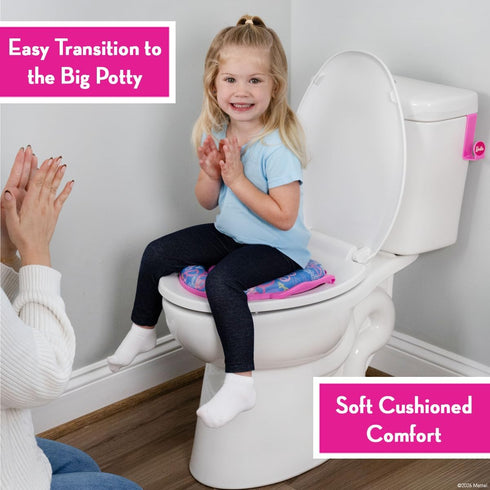 Barbie Soft Potty Training Seat for Toilet with Storage Hook, Cushioned Non-Slip Potty Ring with Splash Guard, Built