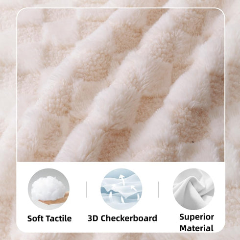 Checkered Baby Blanket Neutral, Ultra Soft Fuzzy 30 x 40 Inches Cozy Reversible Bed Blanket for Toddlers Infant